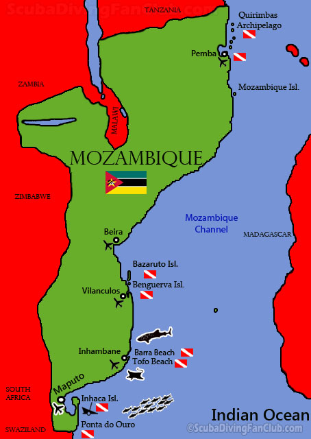 Map of Diving in Mozambique