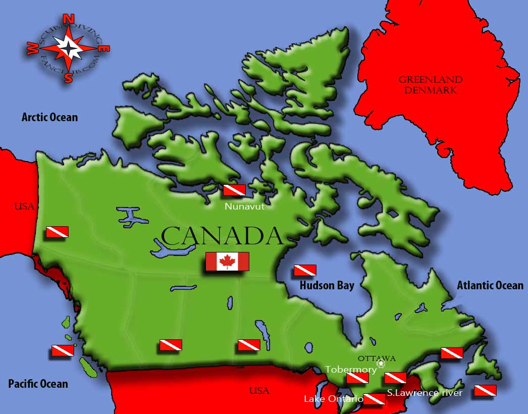 Diving Canada map